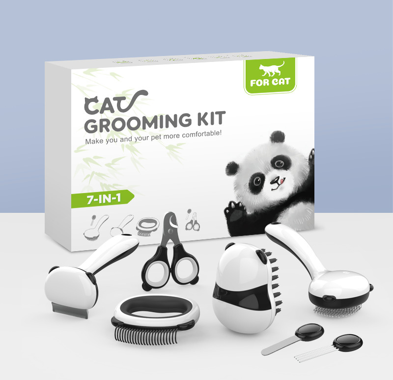 Custom 7 in 1 Grooming Kit Including Deshedding Combs & Shower Brush & Nail Clippers