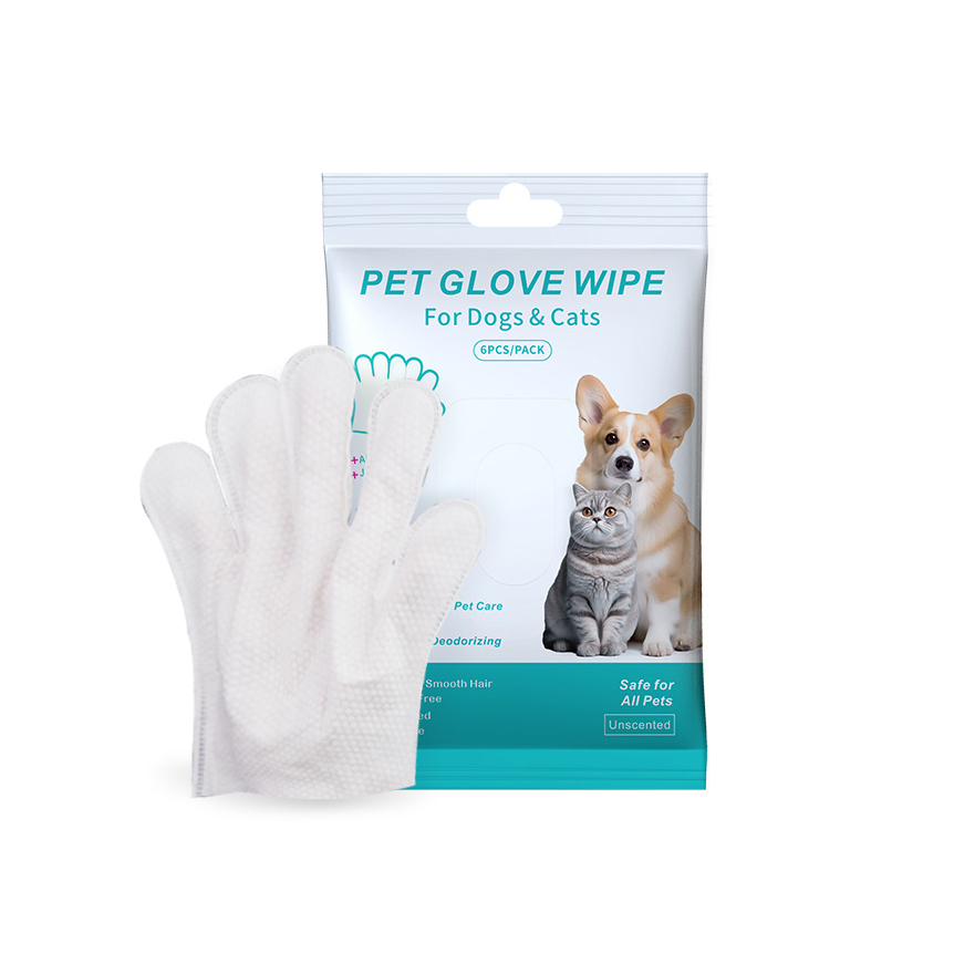 Wholesale Non-woven Fabrics Pet Grooming Glove Wipes 6pcs Per Pack
